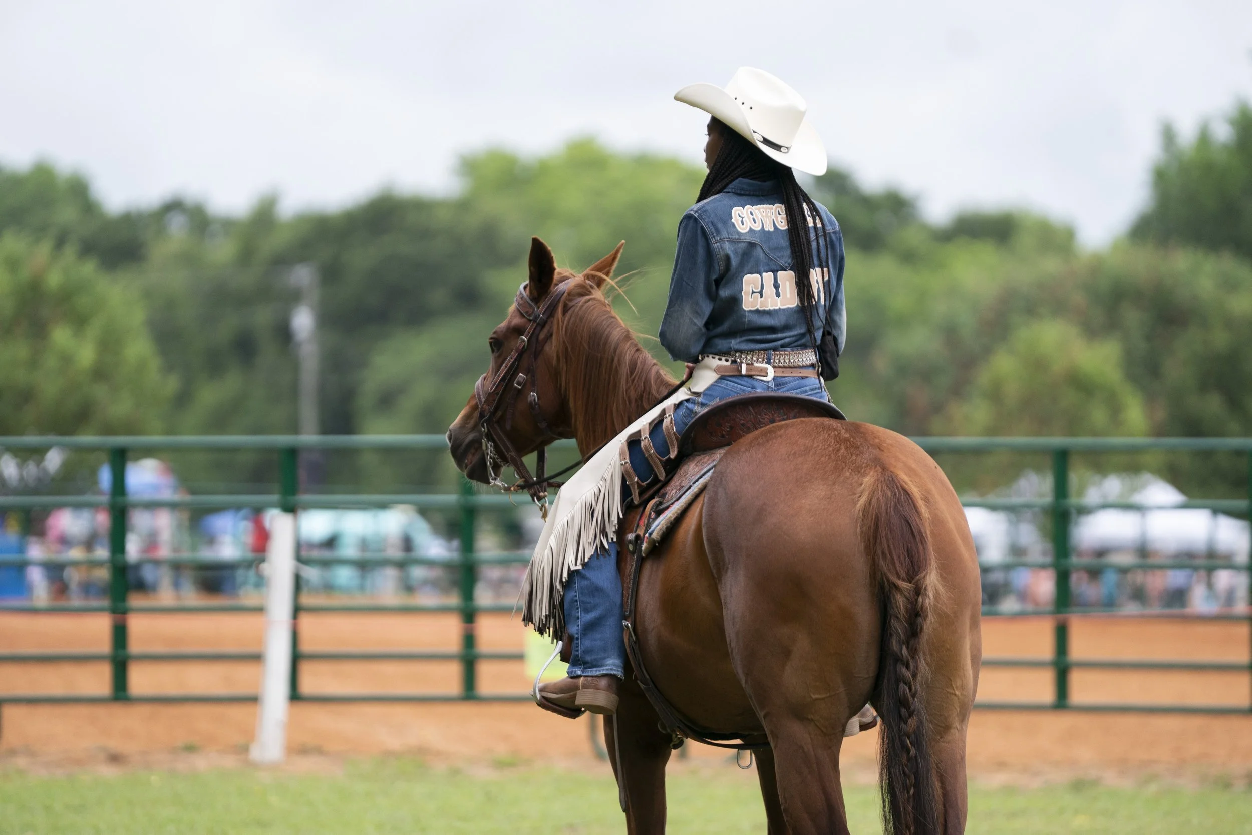 Cowgirls watches the arena
