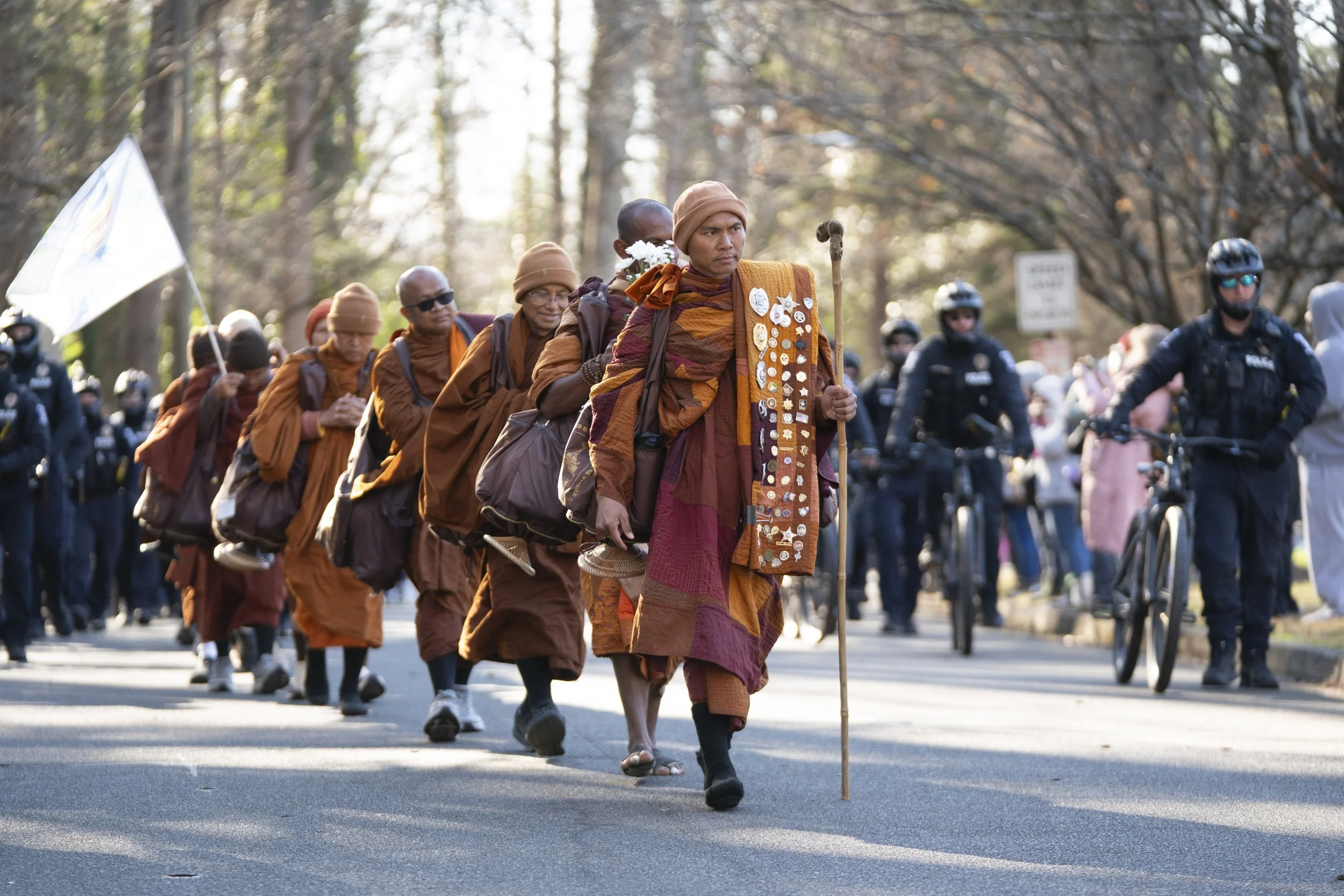 Buddhist monks continue their Walk for Peace on January 15, 2026 in Charlotte, North Carolina.