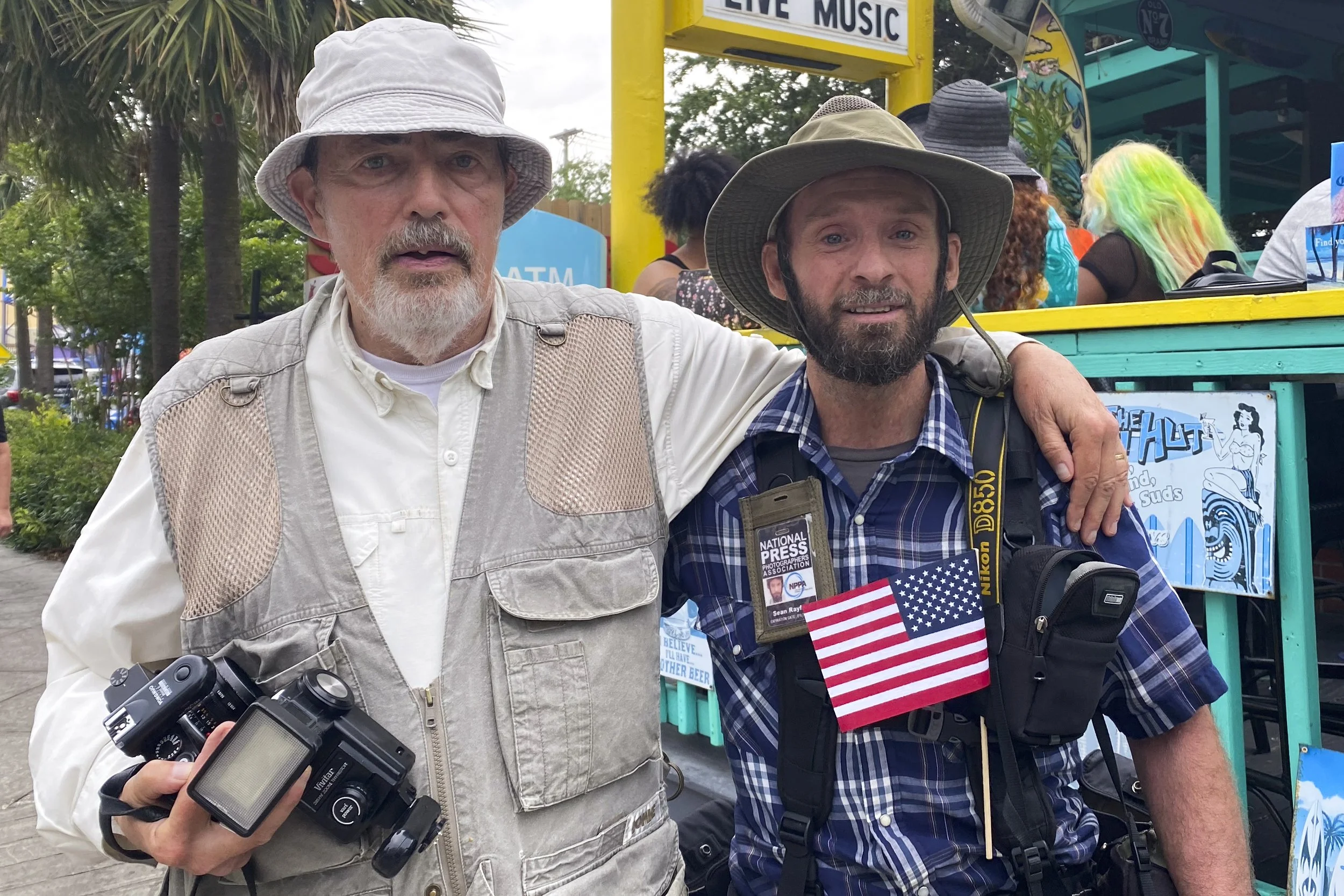 Photojournalist and Myrtle Beach workshop instructor Sean Rayford with Bruce Gilden on location at Myrtle Beach, South Carolina