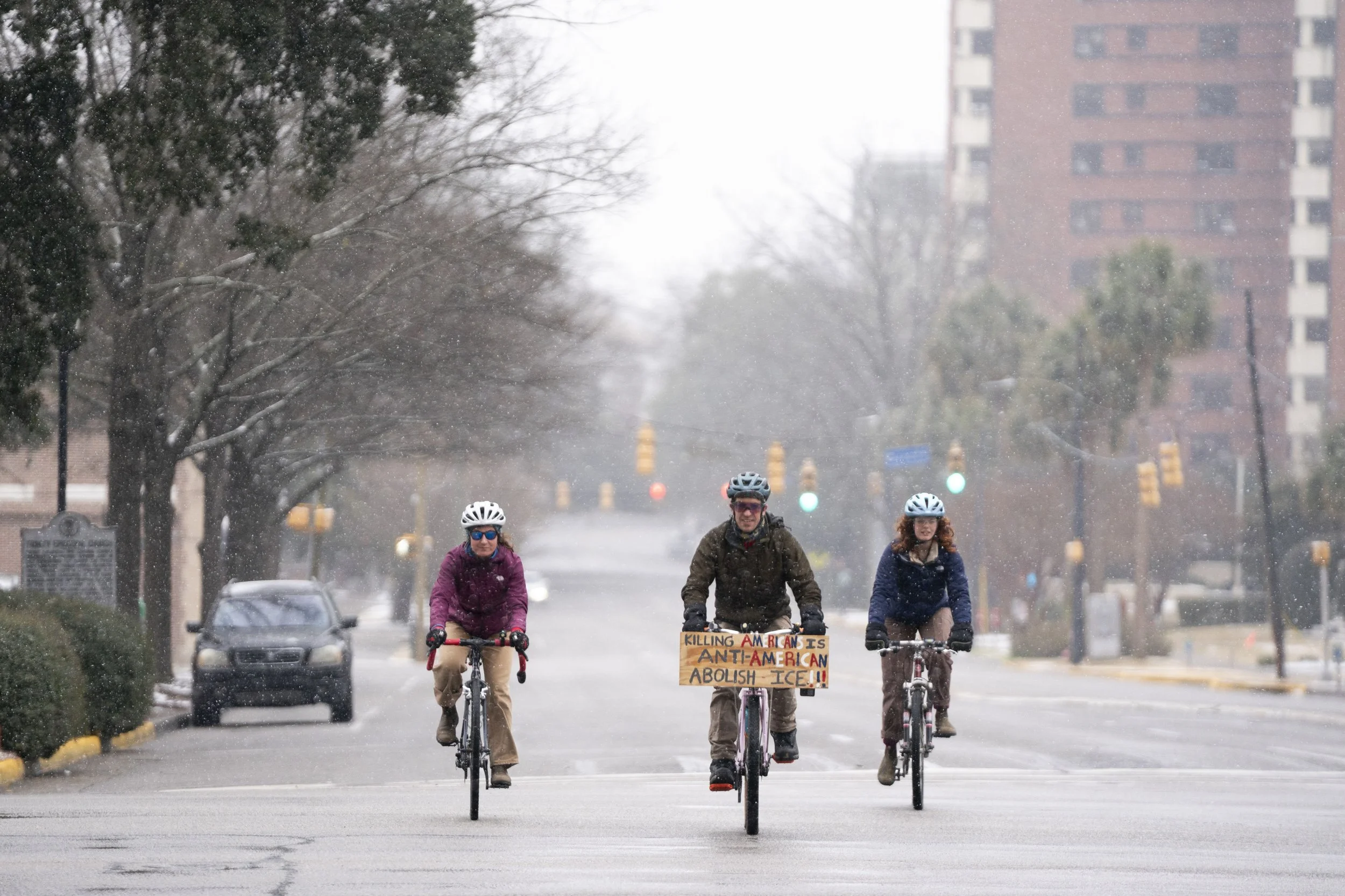cyclist alex pretti protest Columbia Snow Storm Photos