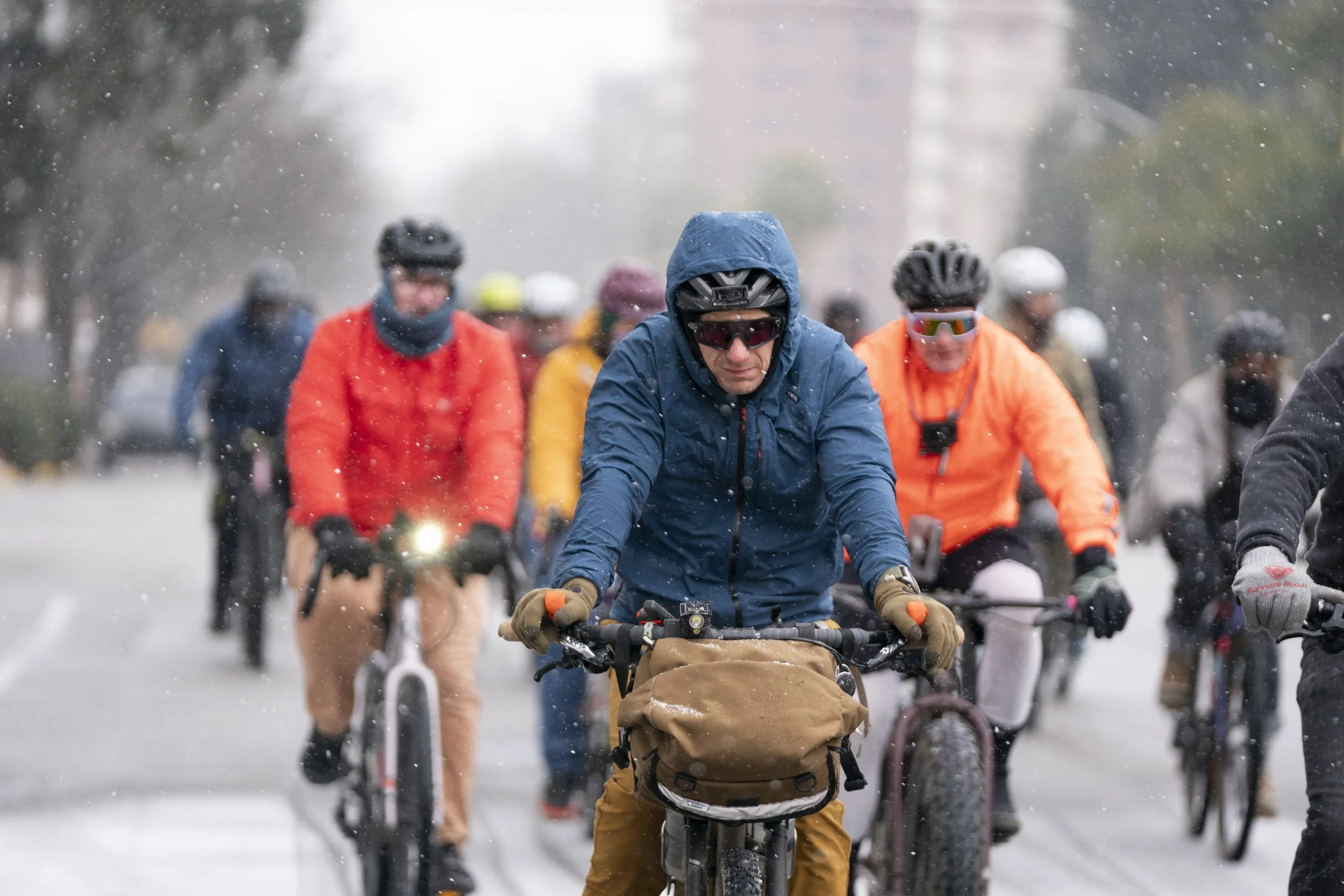 Cyclists Columbia Snow Storm Photos