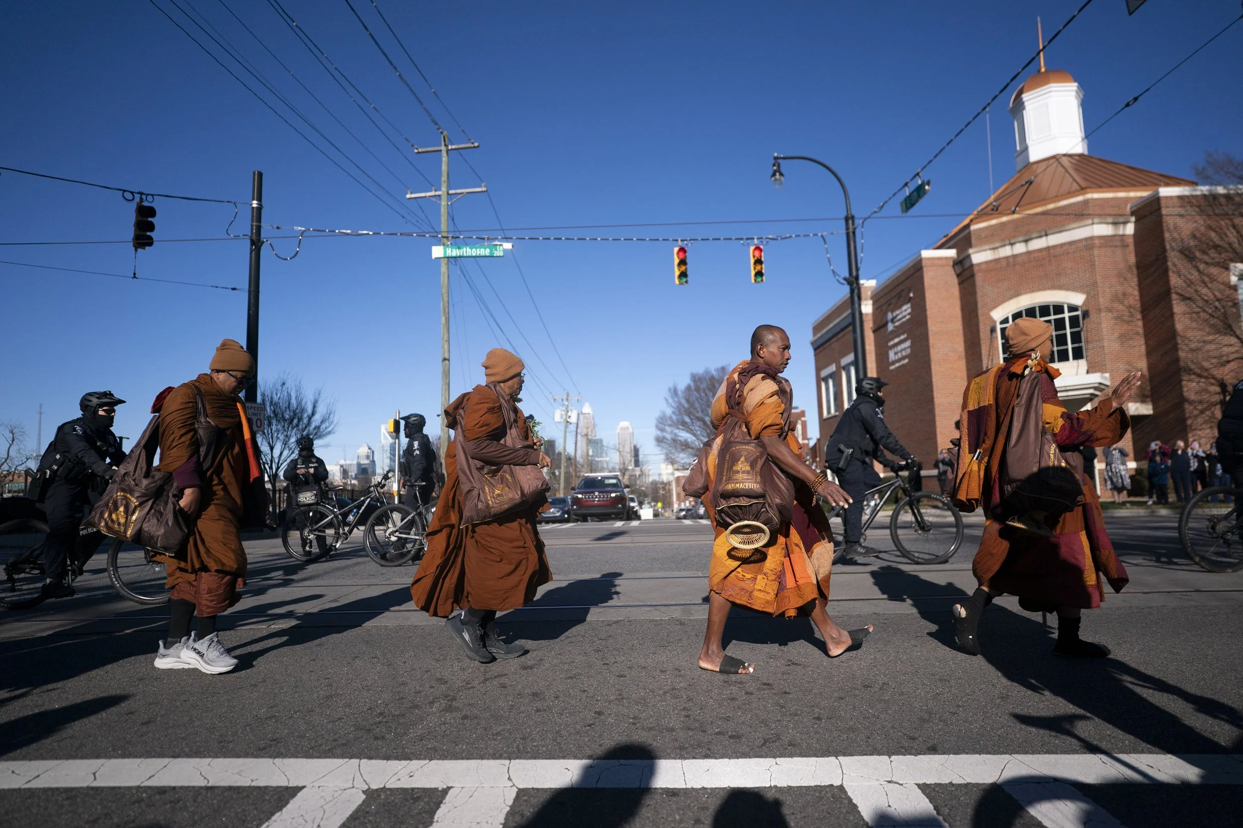 Buddhist monks continue their Walk for Peace on January 15, 2026 in Charlotte, North Carolina.