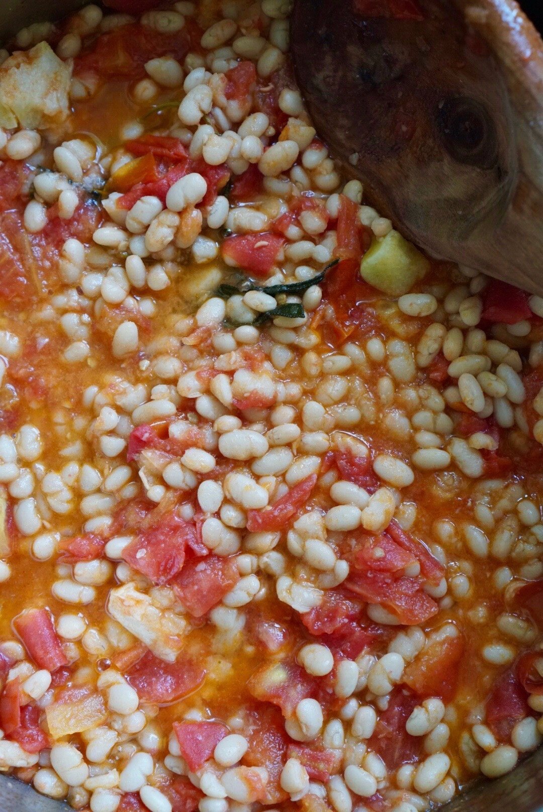 white beans with tomato + sage