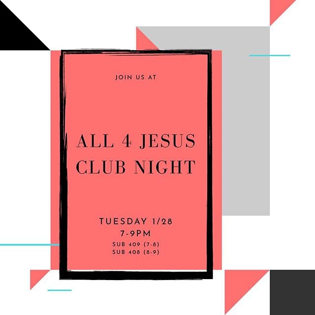 Come join us tonight for our weekly club night from 7-9!! For the first hour, we will be in SUB409 and then we&rsquo;ll switch over to SUB408 for the second half.