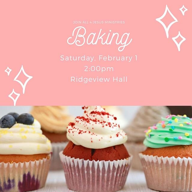 Join us this Saturday (2/1) at 2p for baking in Ridgeview Hall ! We&rsquo;ll be baking cupcakes and sugar cookies, and decorating them after! 🧁