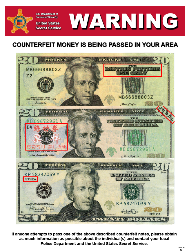 Counterfeit Notes in the Ashland Area — Ashland County Sheriff Office