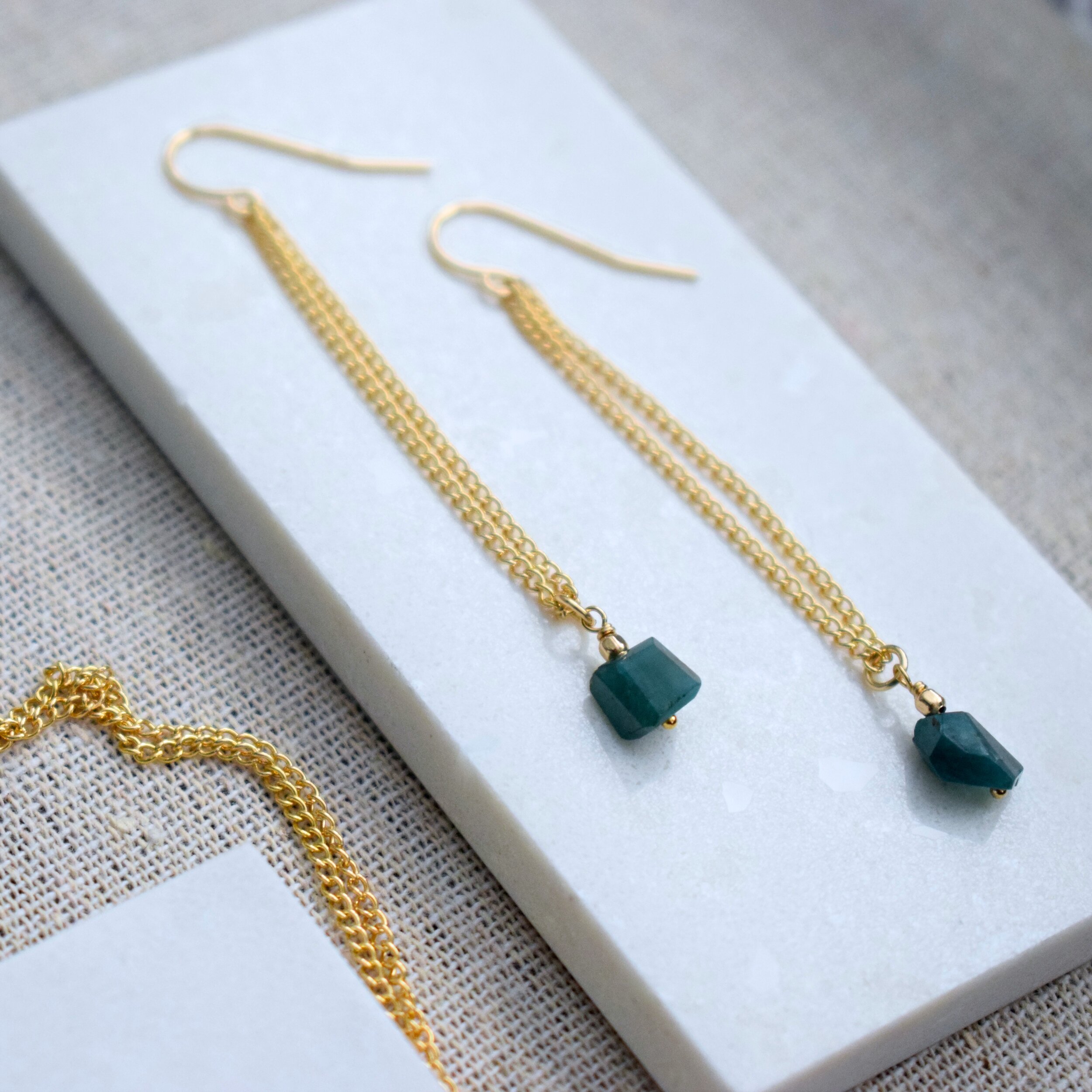 Double Chain Earrings / Grandidierite