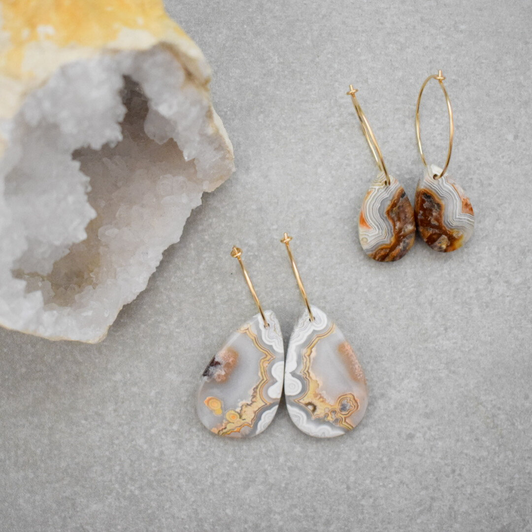 Crazy Lace Agate Hoops for Angie