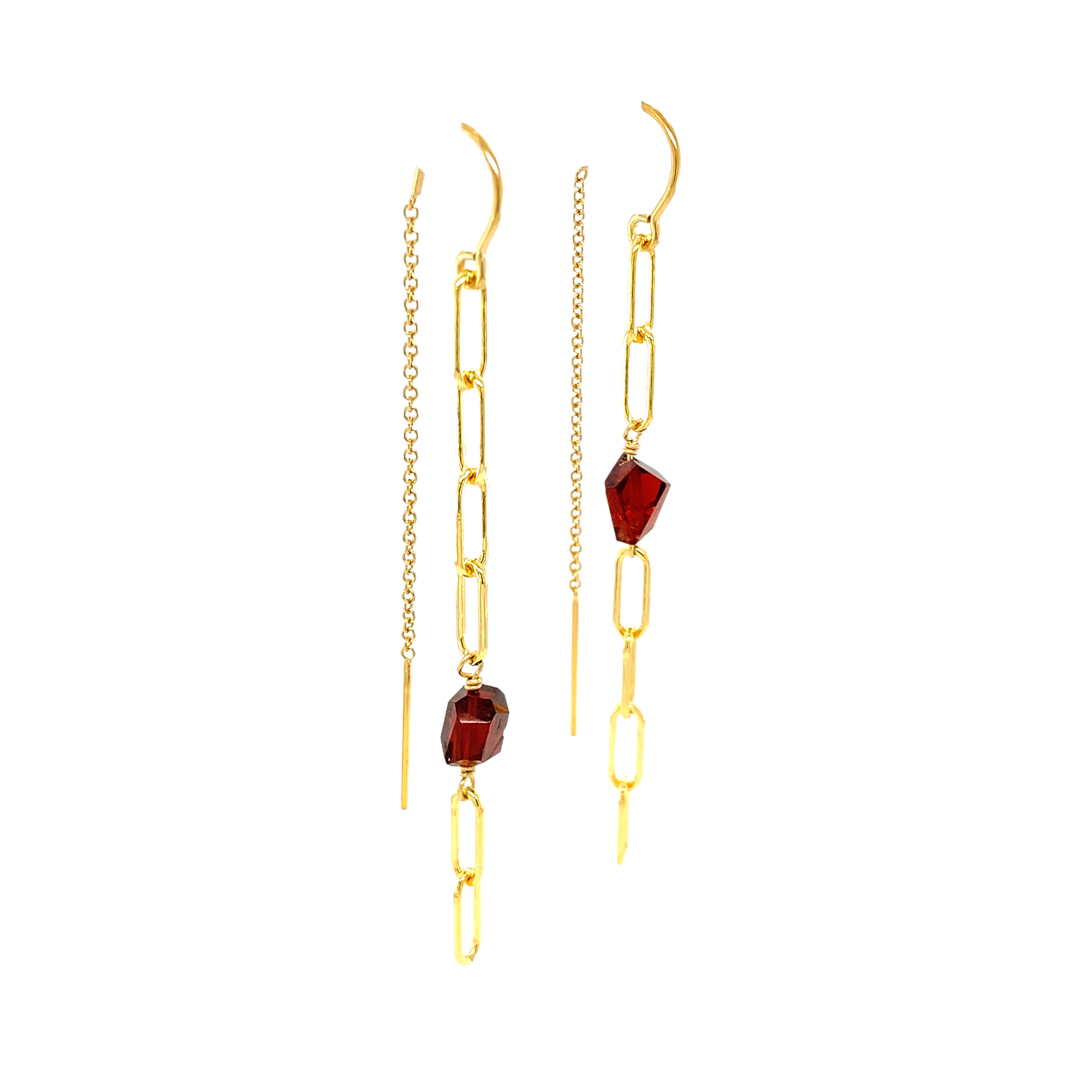 Paperclip Gemstone Threaders / Garnet / Gold
