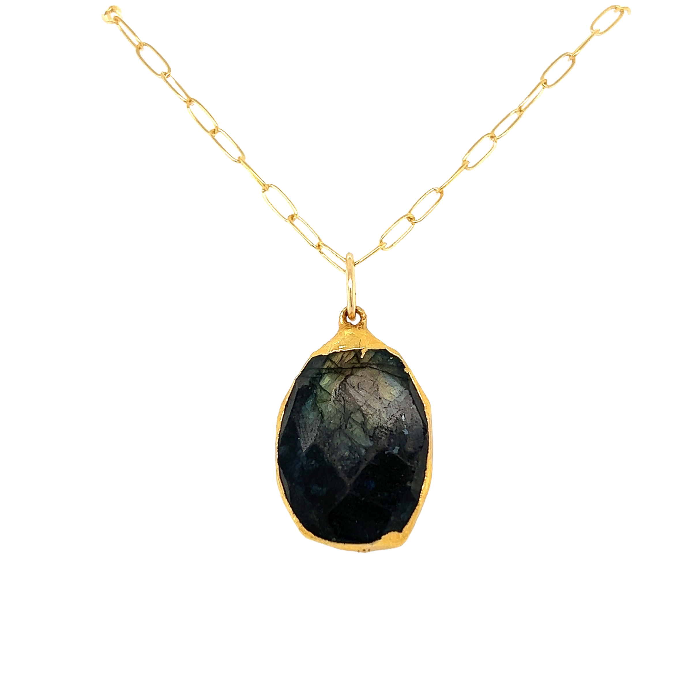 Black Labradorite Pendant / Gold / No. 04