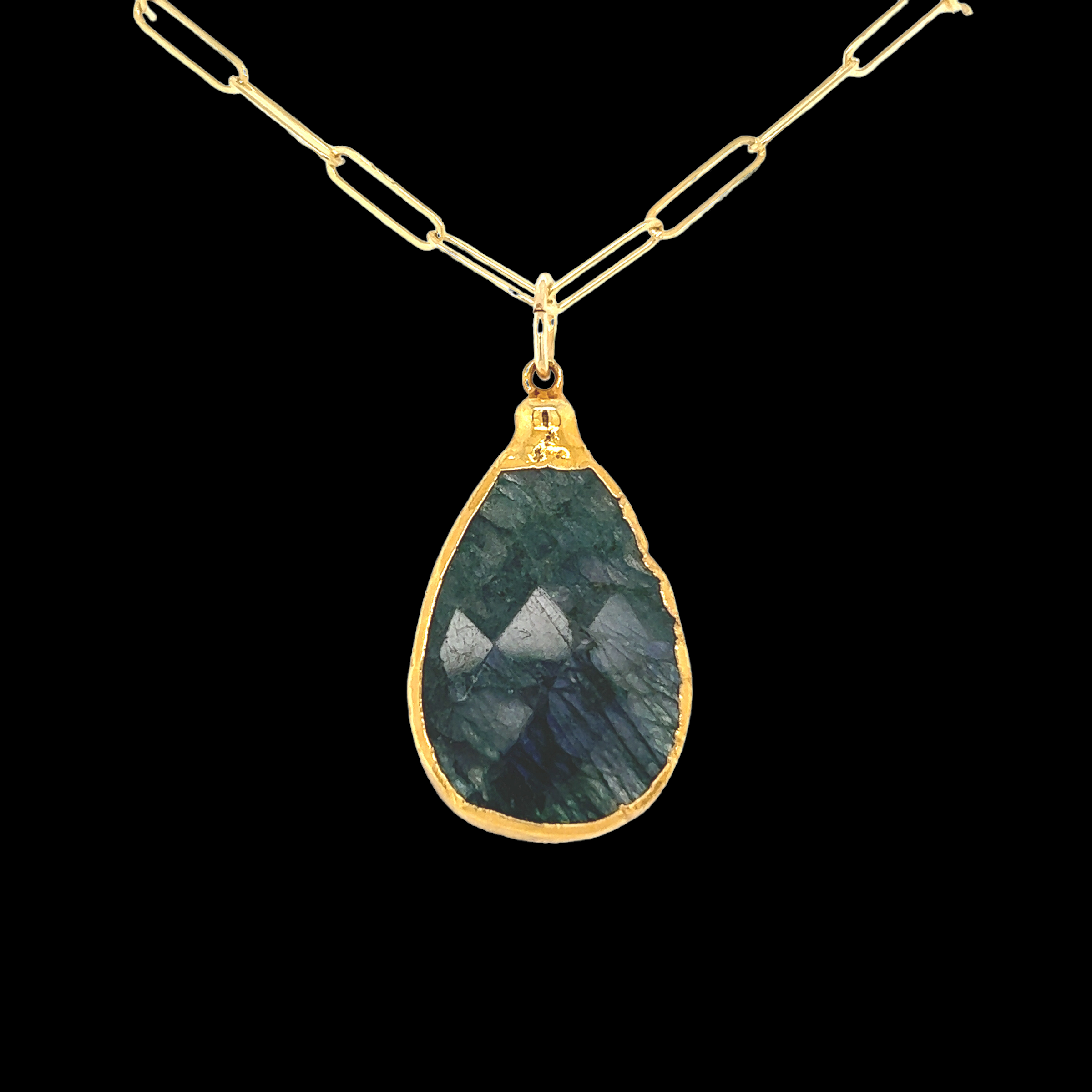 Black Labradorite Pendant Gold-filled Paperclip Chain — Indriya Jewelry