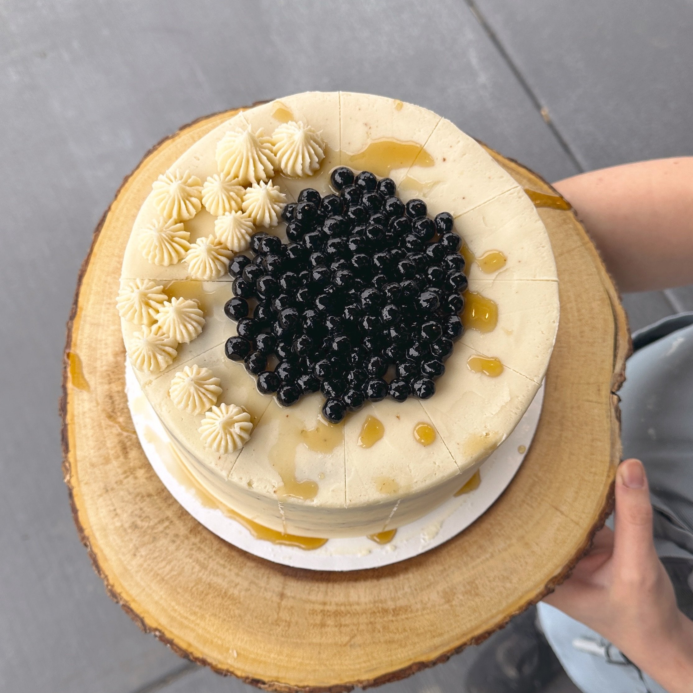 Any boba lovers on here?! This Cake Day is for you!

Brown Sugar Milk Tea Cake! 3 layers of milk tea cake, soaked with brown sugar milk tea simple syrup, and filled with milk tea American buttercream and milk tea custard.

Enjoy by the slice in Fika 