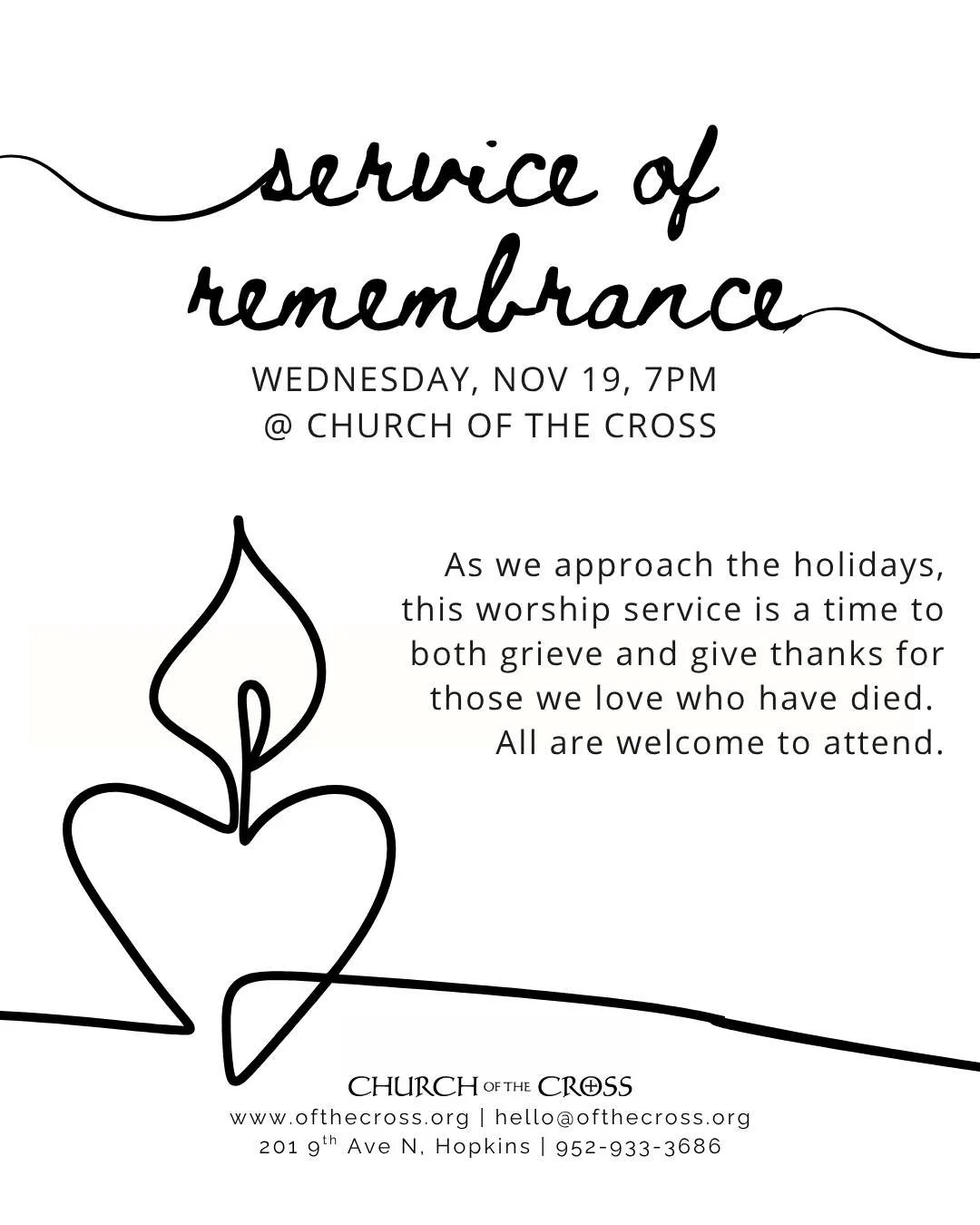 Whether you lost someone this year or a decade ago, it is good to intentionally take time to remember them. This service is for anyone who is grieving or needs time to remember a loved one who has died. We hope this time ministers to you the comforti