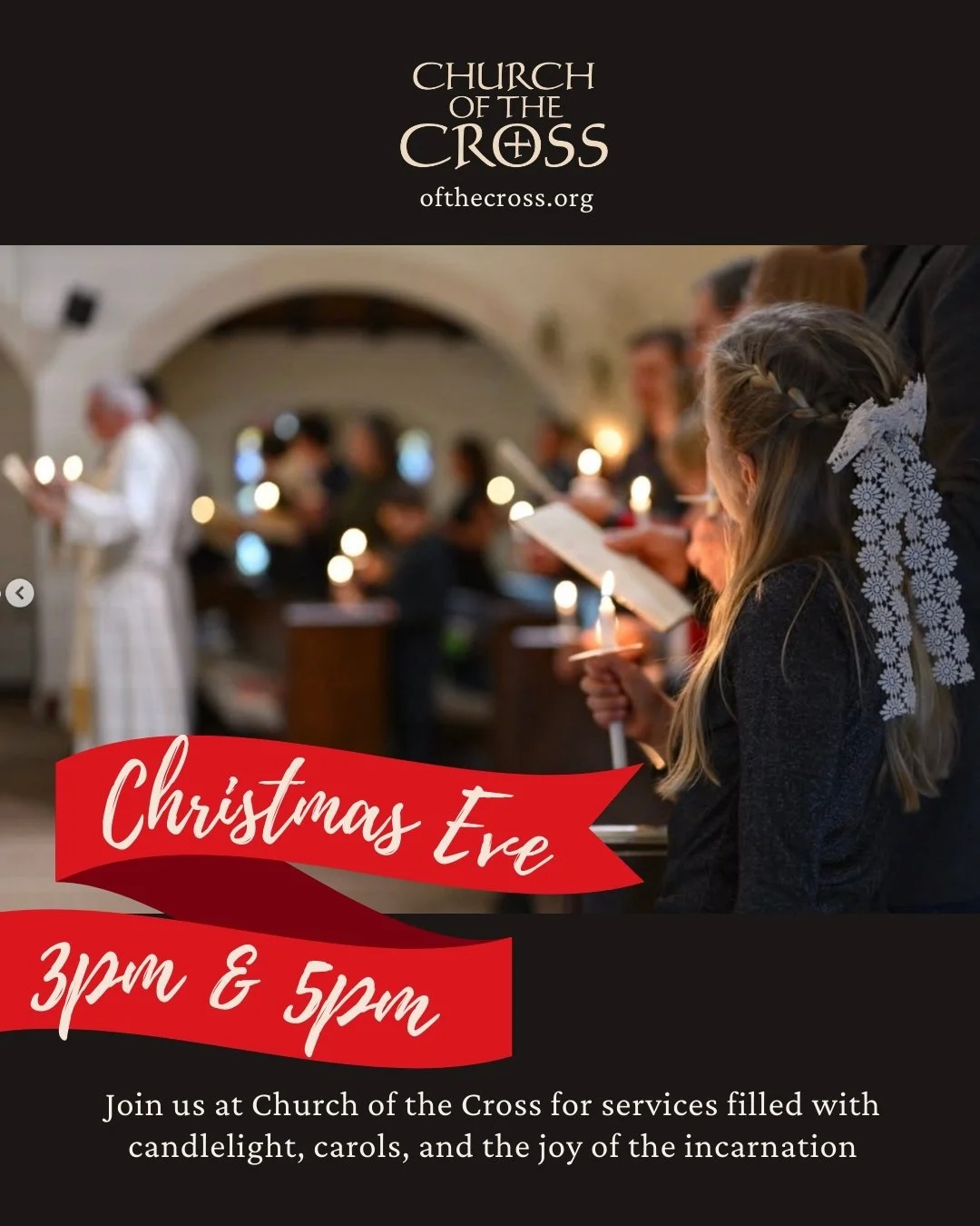 Looking for somewhere to go on Christmas Eve? We would love to have you! Come and celebrate the coming of Christ during one of our traditional, candlelight services. 

Each service includes Christmas carols, Scripture readings, a Christmas message, a