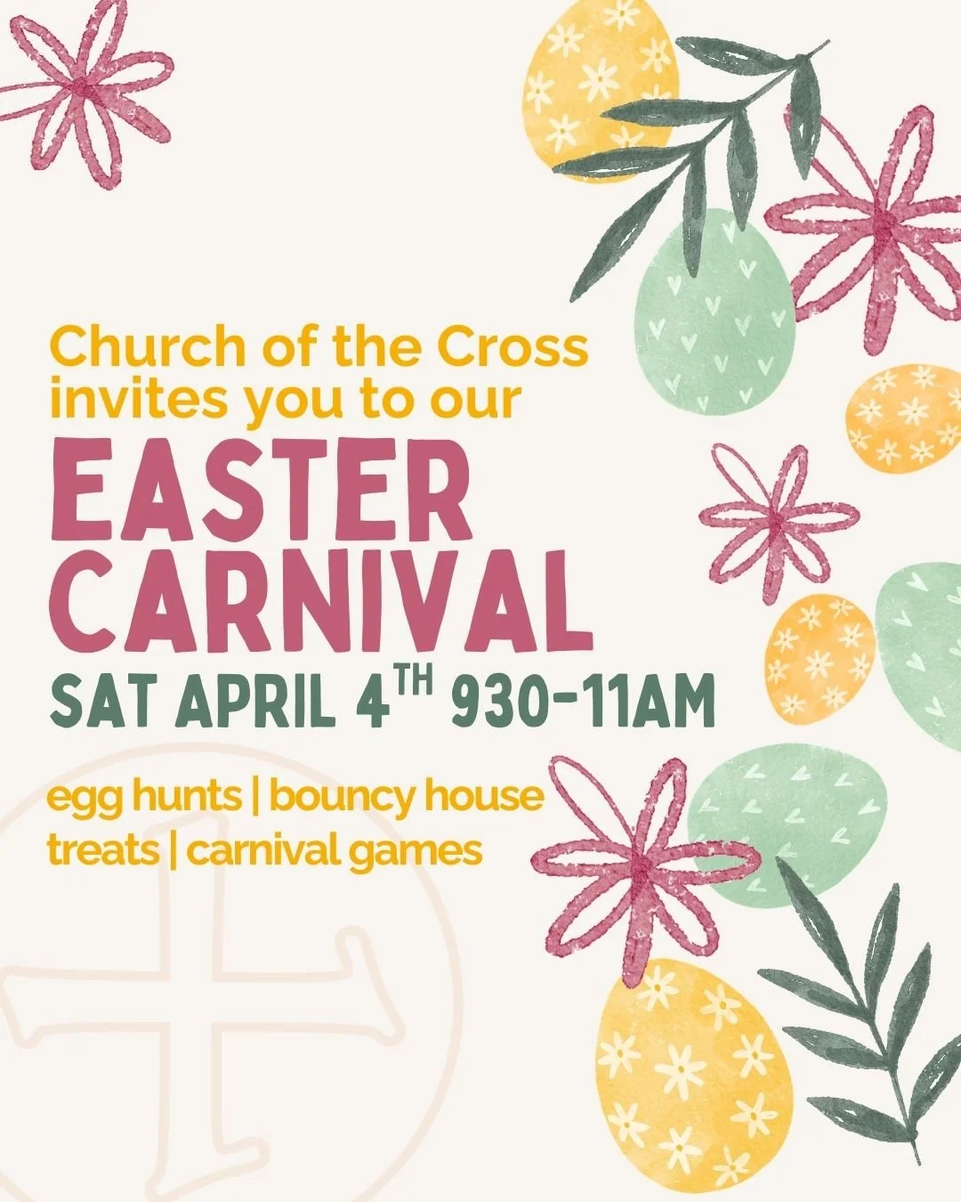 Your kids won't want to miss it! It's a neighborhood favorite every year. Carnival games are for all ages, and we'll have steaming coffee ready for you. ☕️

The egg hunt is for children ages 8 and younger, and it will take place on our front lawn fro