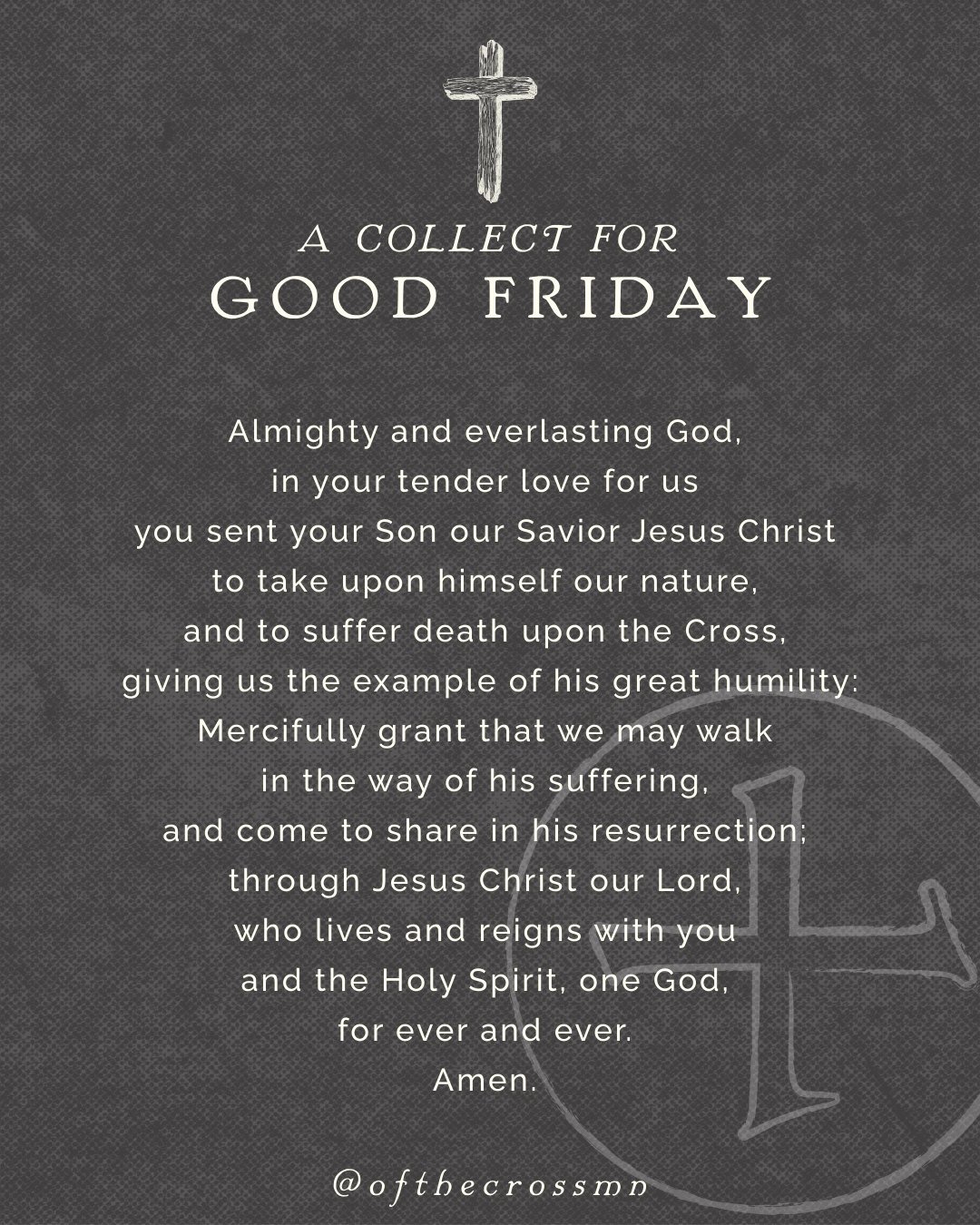 A Collect for Good Friday ✝️

"Almighty God, we beseech you graciously to behold this your family, for whom our Lord Jesus Christ was willing to be betrayed and given into the hands of sinners, and to suffer death upon the Cross; who now lives a