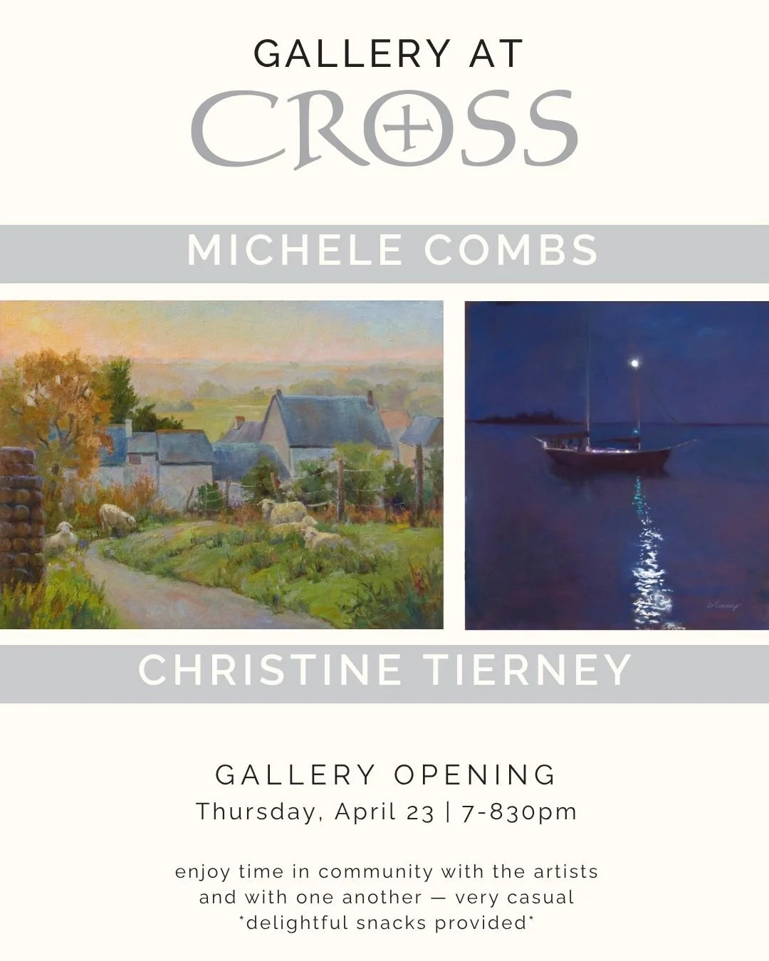Our Art Gallery is excited to announce our first joint show! Both local, award-winning oil painters, Michele Combs and Christine Tierney, have shown their work at numerous galleries and exhibitions in Minnesota and throughout the country. 

Join us f
