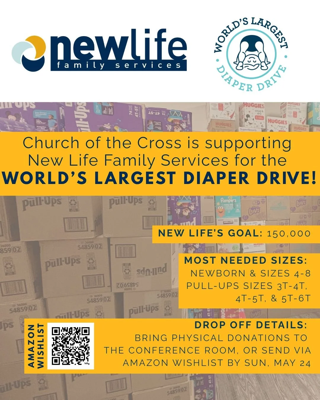 We&rsquo;re joining the World&rsquo;s Largest Diaper Drive with @_newlifefamilyservices_! Every box you give helps babies stay clean, dry, and healthy. 👶 Donate New Life&rsquo;s most-needed sizes: newborn, sizes 4-8 diapers, and pull-ups in sizes 3T