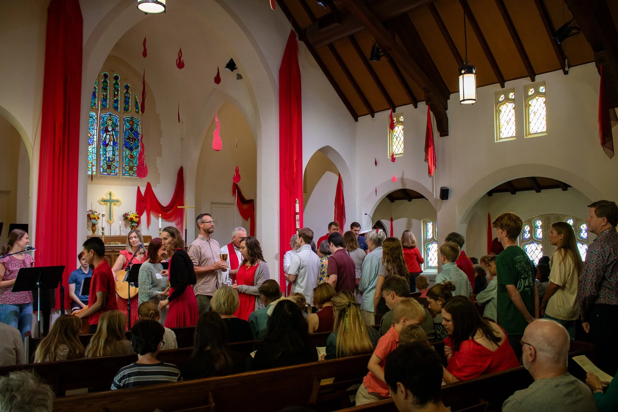 Get ready for Pentecost this Sunday! 🕊️🔥 

We will remember the coming of the Holy Spirit after Jesus' ascension. We like to celebrate by wearing red or international clothing and by having cake (for the global Church's birthday) and coffee on the 