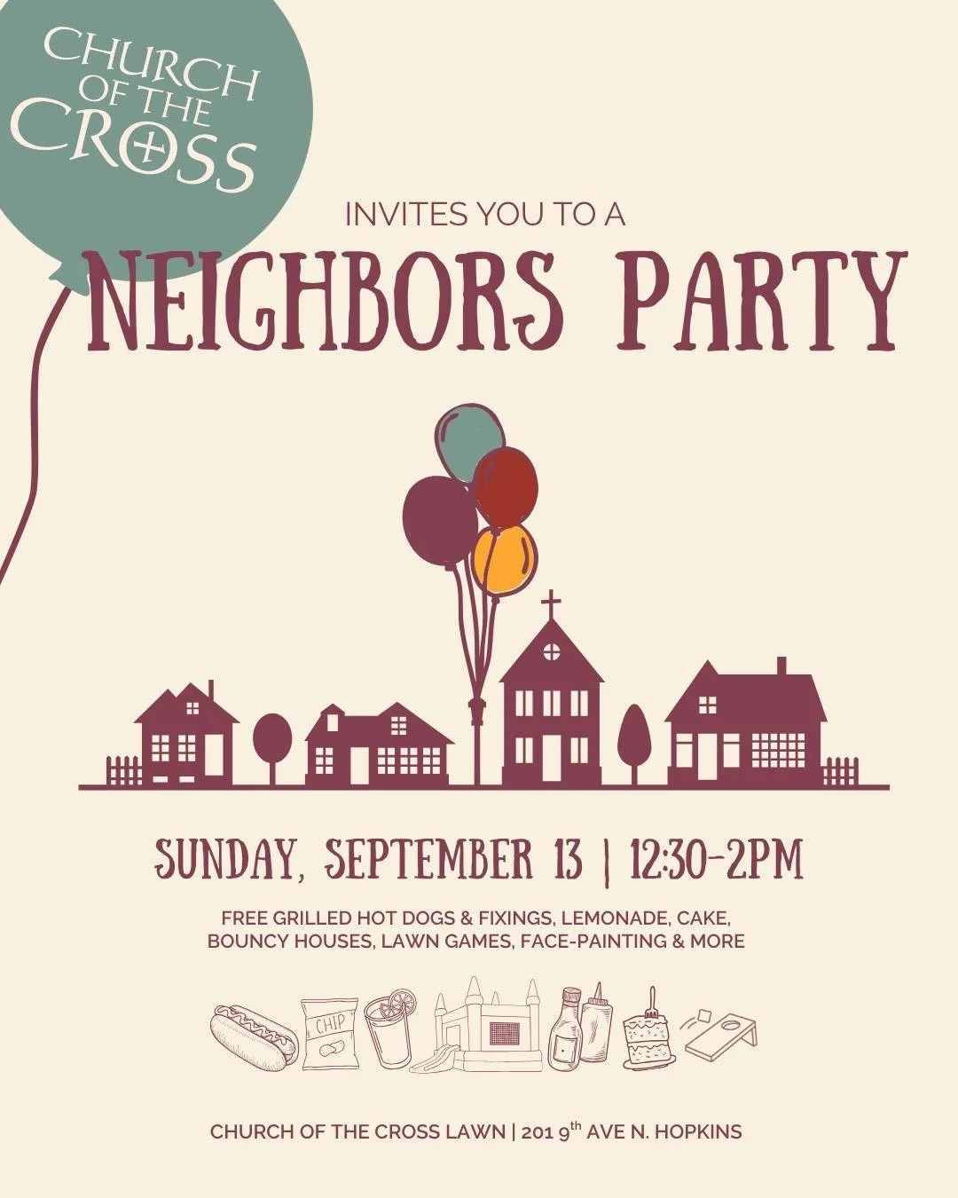We&rsquo;re hosting a party on our front lawn for our community and neighborhood on Sunday, September 13th from 12:30-2pm to celebrate our church&rsquo;s birthday! There will be free food, lemonade, cake, games, bouncy houses, face-painting, and much