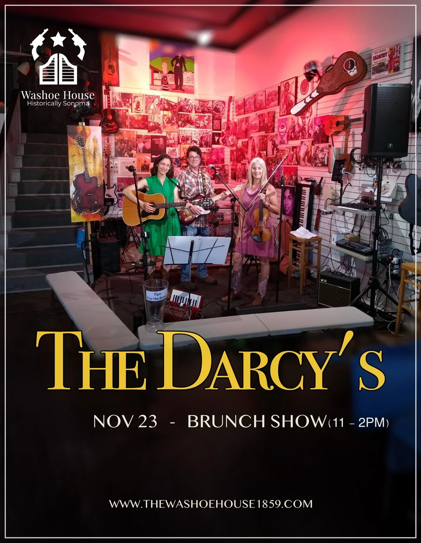 ☀️ Sunday plans? We got you! This Sunday, Nov 23rd The Darcy&rsquo;s will be performing live during a brunch show from 11am to 2pm at the Washoe House! Come eat, relax, and enjoy great music! 🥞 🎶