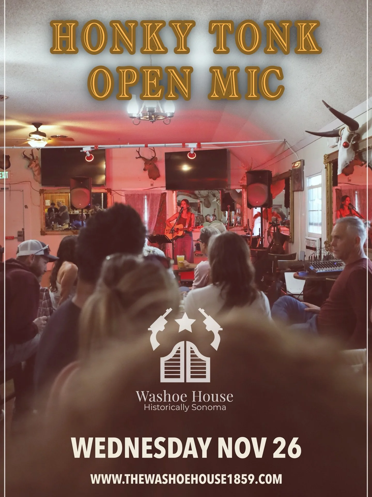 🎤 This week the Honky Tonk Open Mic will take place on a Wednesday instead of our regular Thursday evenings. Join us for our last open mic of the month! 🙌🏽 see you there! 

#washoehouse #petalumacalifornia #openmicnight
