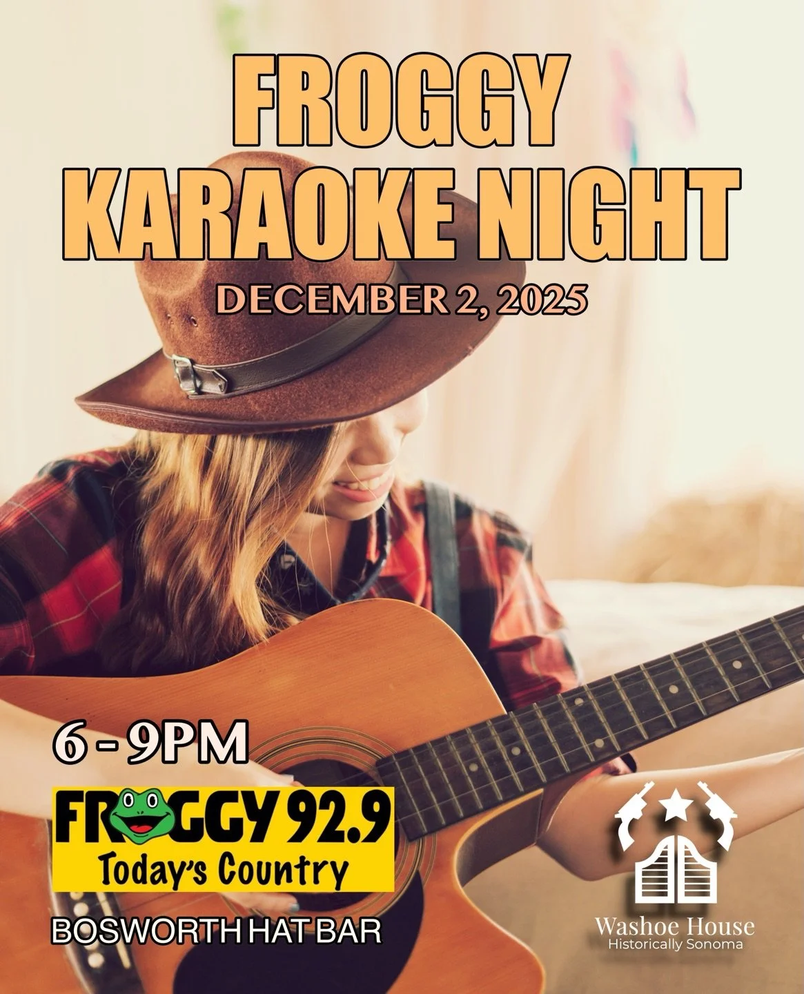 🎄Happy December!! ⛄️ Froggy Karaoke Night is tomorrow 😱 so get ready to start the week strong! @bosworth.hatbar will also join us with their great hat selection and other merch! From 6-9pm in the Banquet Hall of the Shoe 👌🏽 

#washoehouse #visitp