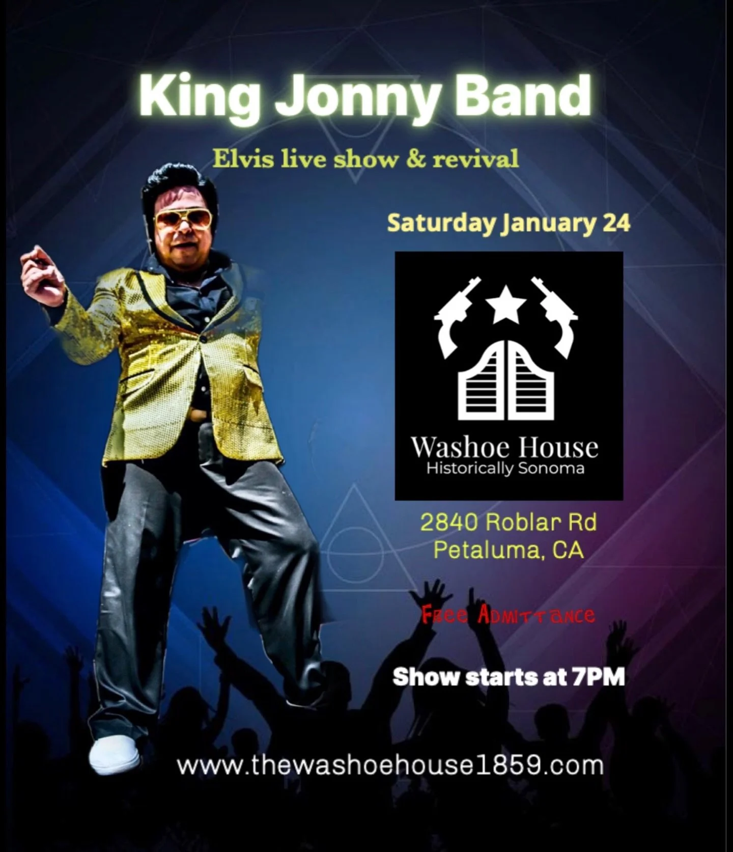 🎸🎙️ On Saturday, January 24th, King Jonny Band comes to the Washoe House! A tribute/revival performance celebrating the music of Elvis Presley! Ready for a fun rock and roll night?! 

#washoehouse #petaluma #petalumaca #visitpetaluma #sonomacounty