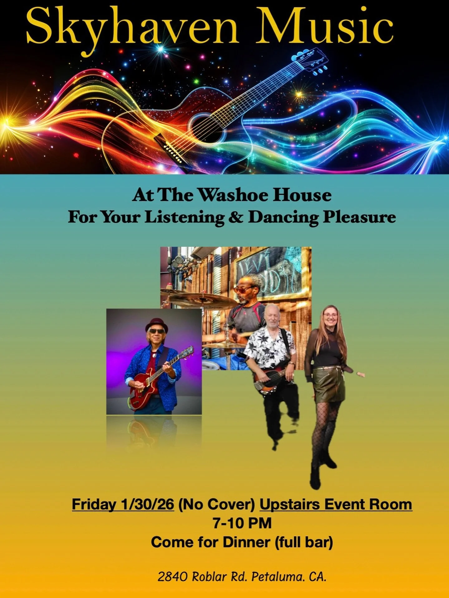 Skyhaven Music LIVE at the Washoe@on Friday, Jan 30th!! Come for dinner and full bar on the 2nd floor! No cover charge 🙌🏽 

#washoehouse #visitpetaluma #sonomacounty #sonomaca