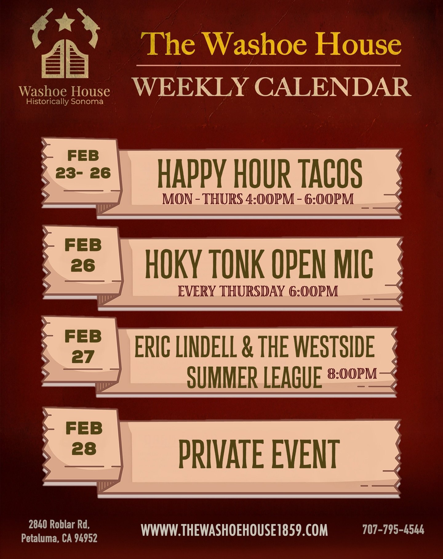 🔥 Here&rsquo;s what&rsquo;s happening at the Shoe on the last week of February! 

#washoehouse #visitpetaluma #historicdiner