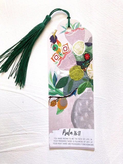 White floral bookmark with Green tassel