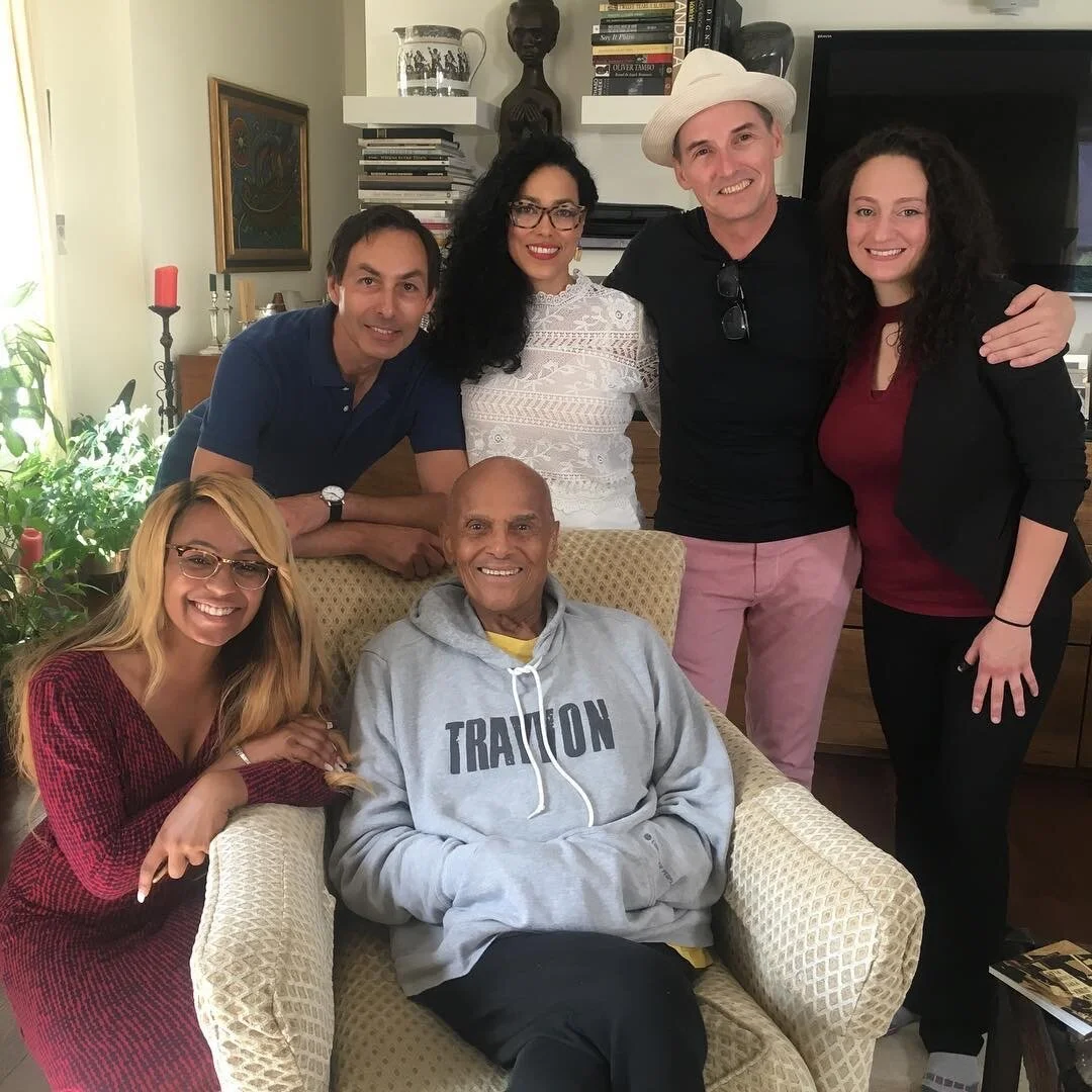  With the crew and the great Harry Belafonte after interviewing him for the Nobel Museum Exhibit,  A Right to Freedom.  