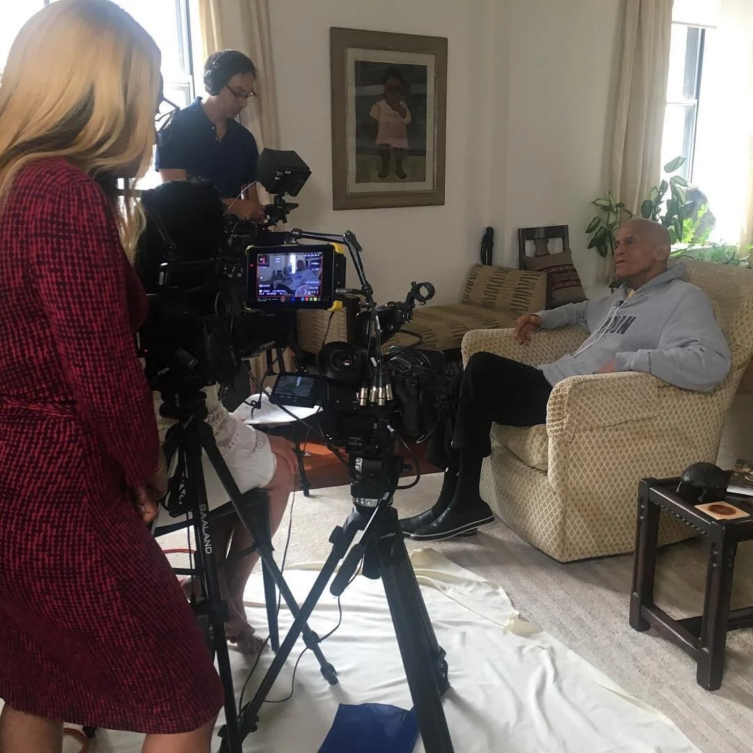  Alahna on set with Harry Belafonte for the Nobel Museum Exhibit,  A Right to Freedom . 