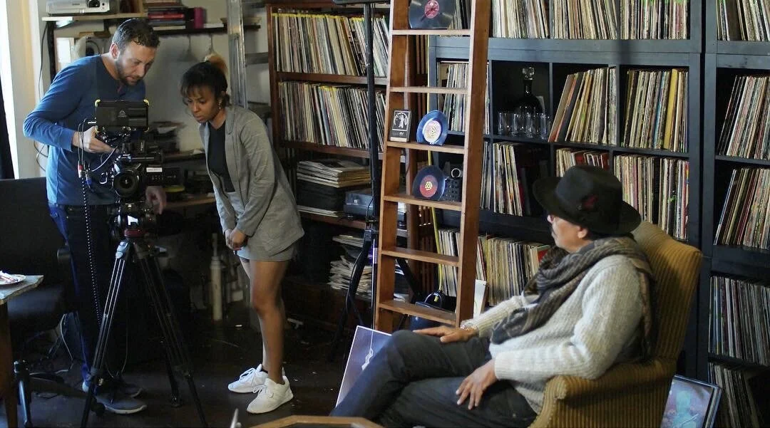  Alahna with DP Benjamin Whisenhunt and featured museum owner, Ricci “the acoustical dandy” on set of Sweet Auburn Blues. 