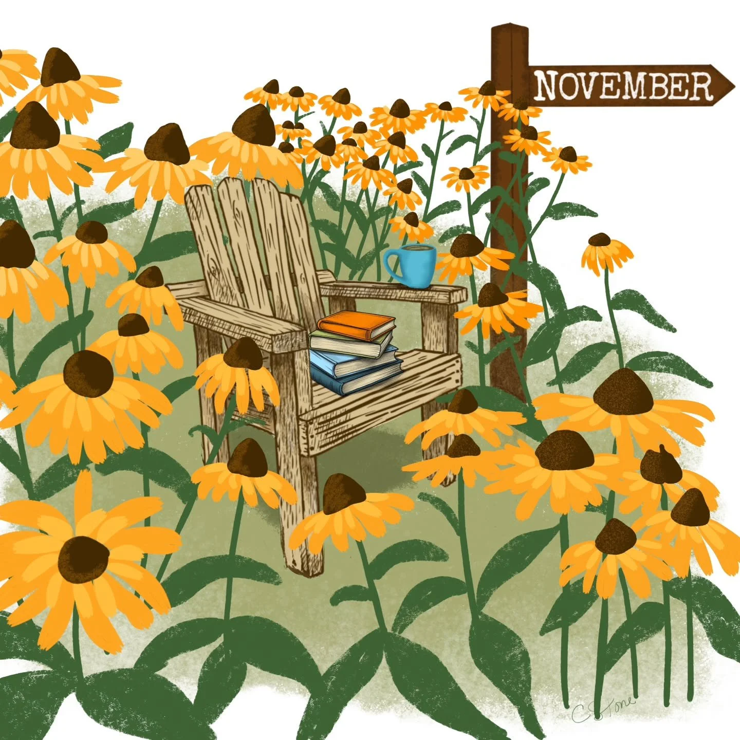 Today, I'm thankful for late blooming flowers, a stack of books to read, and that first cup of coffee in the morning. Especially on these dark and rainy mornings! 
Wherever you are,  I hope you have sunshine!