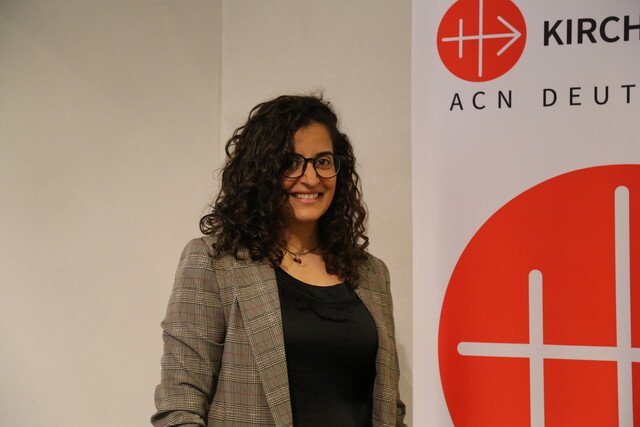  Marielle Boutros, ACN project coordinator in Lebanon, at an event of ACN Germany in September 2023. 