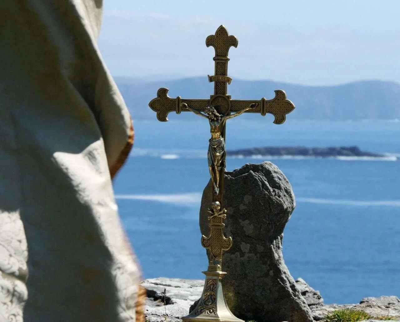 A crucifix on a coastal Mass Rock altar