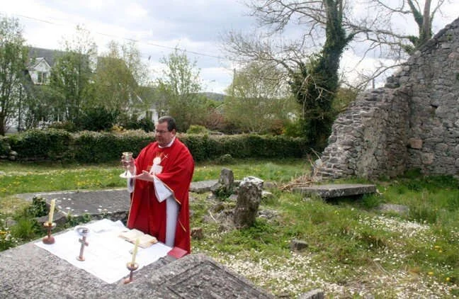 Fr Robert McNamara celebrates Mass at a Moycullen stone altar