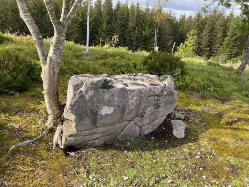A Mass Rock altar with a cross and missal beside a tree