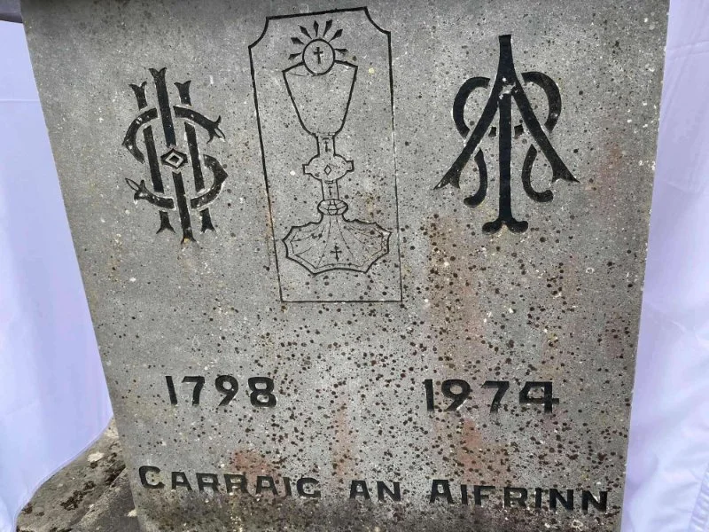 Detail of the carved symbols and dates on a Mass Rock altar