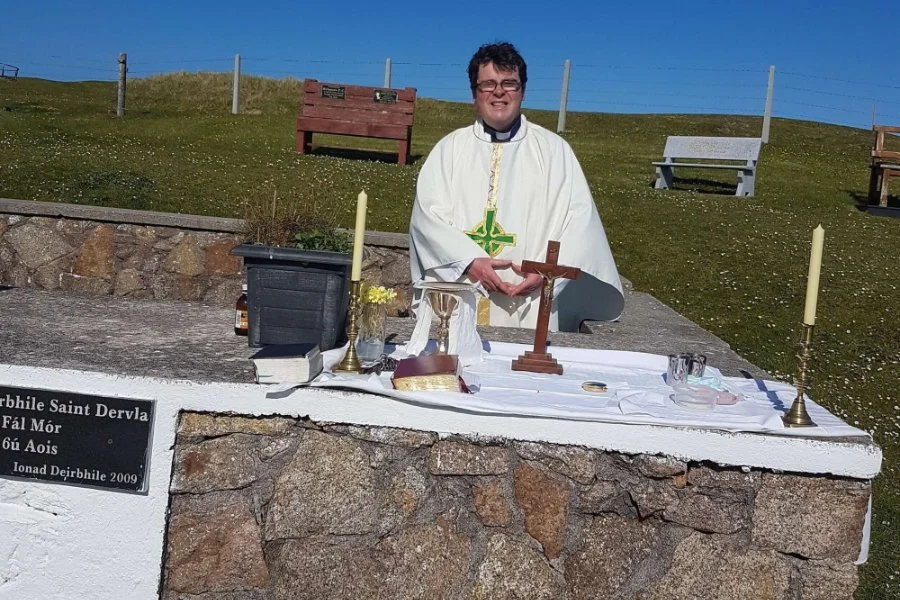Fr John Loftus celebrates Mass at St Deirbhile’s Well in Erris, County Mayo