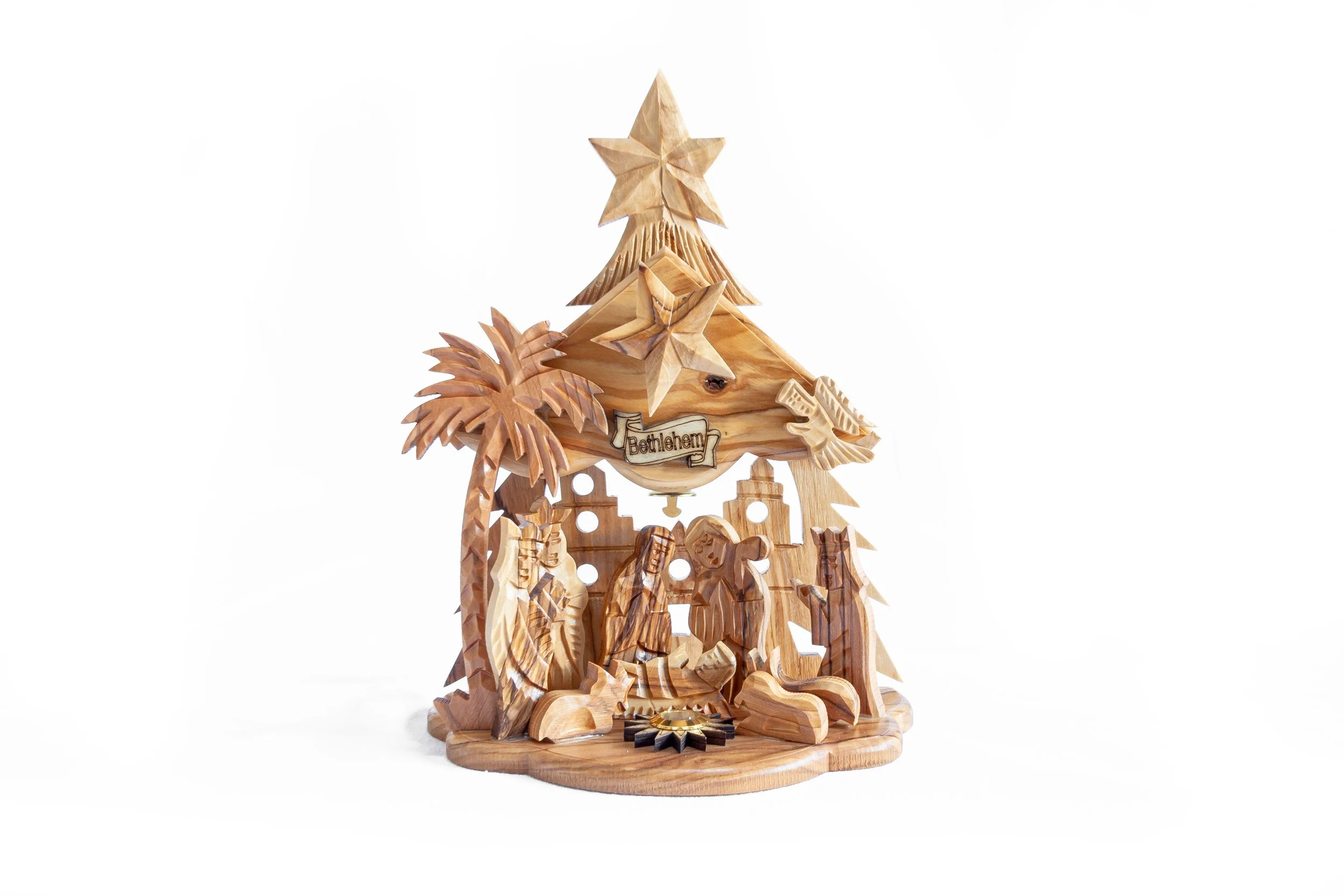 Musical Olive Wood Nativity Scene from Jerusalem