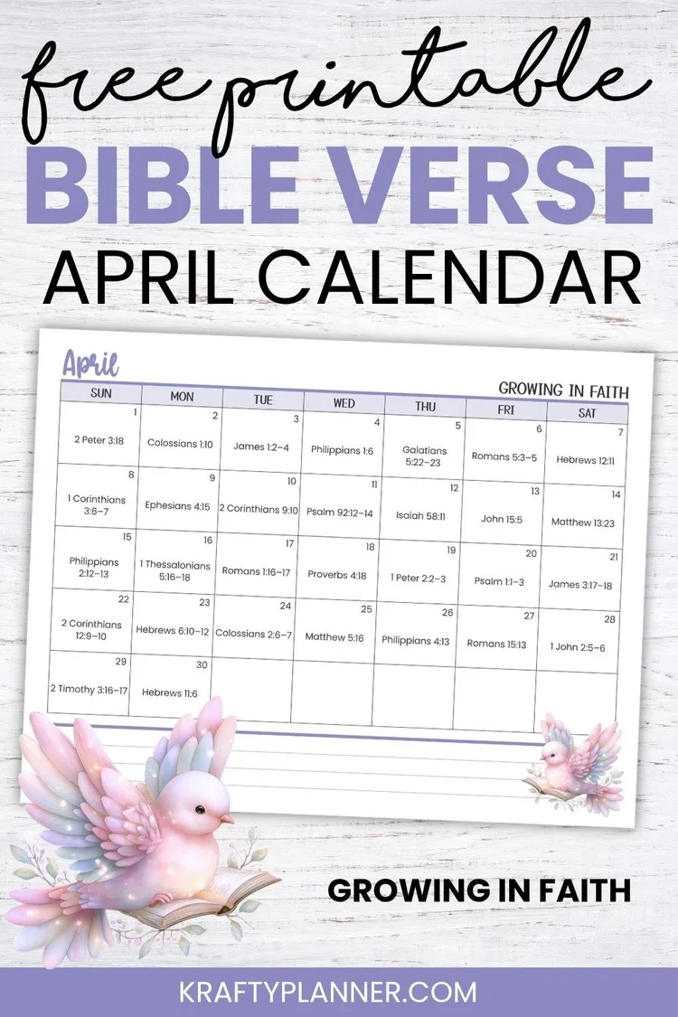 April Bible Verse Printable Calendar: Growing in Faith — Krafty Planner