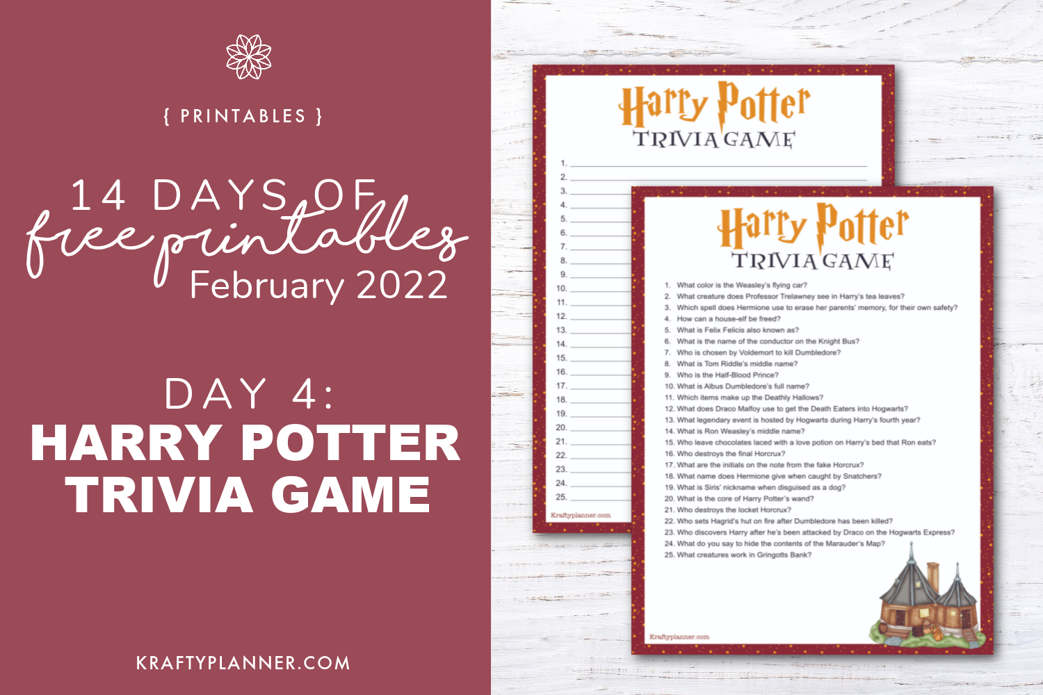 DAY 4: Free Printable Harry Potter Trivia Game — Krafty Planner