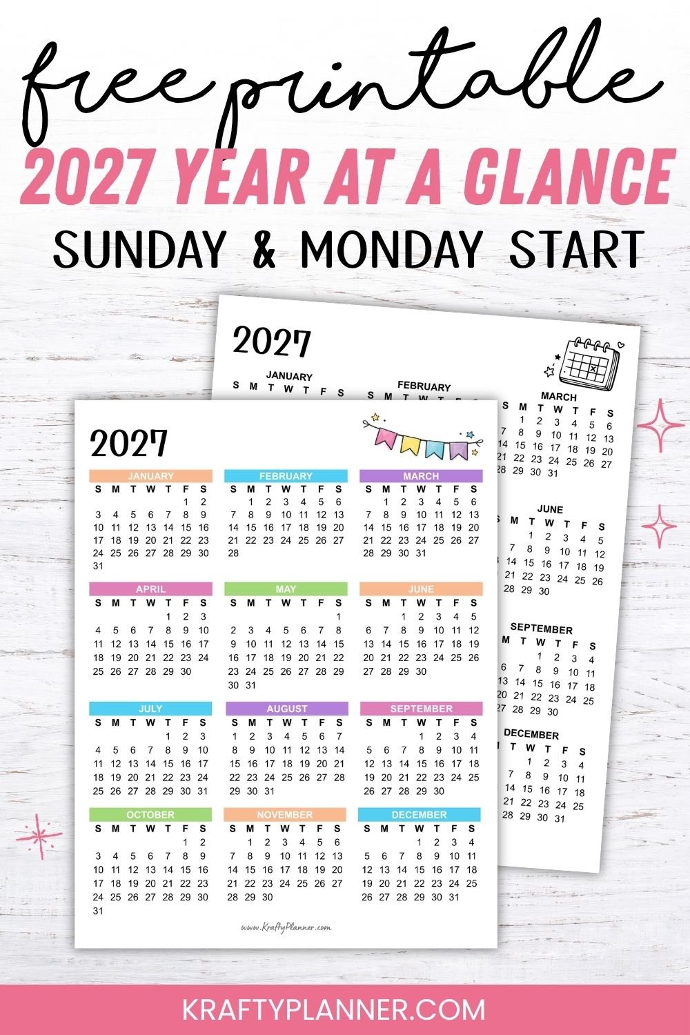 Free Printable 2027 Year at a Glance Calendar