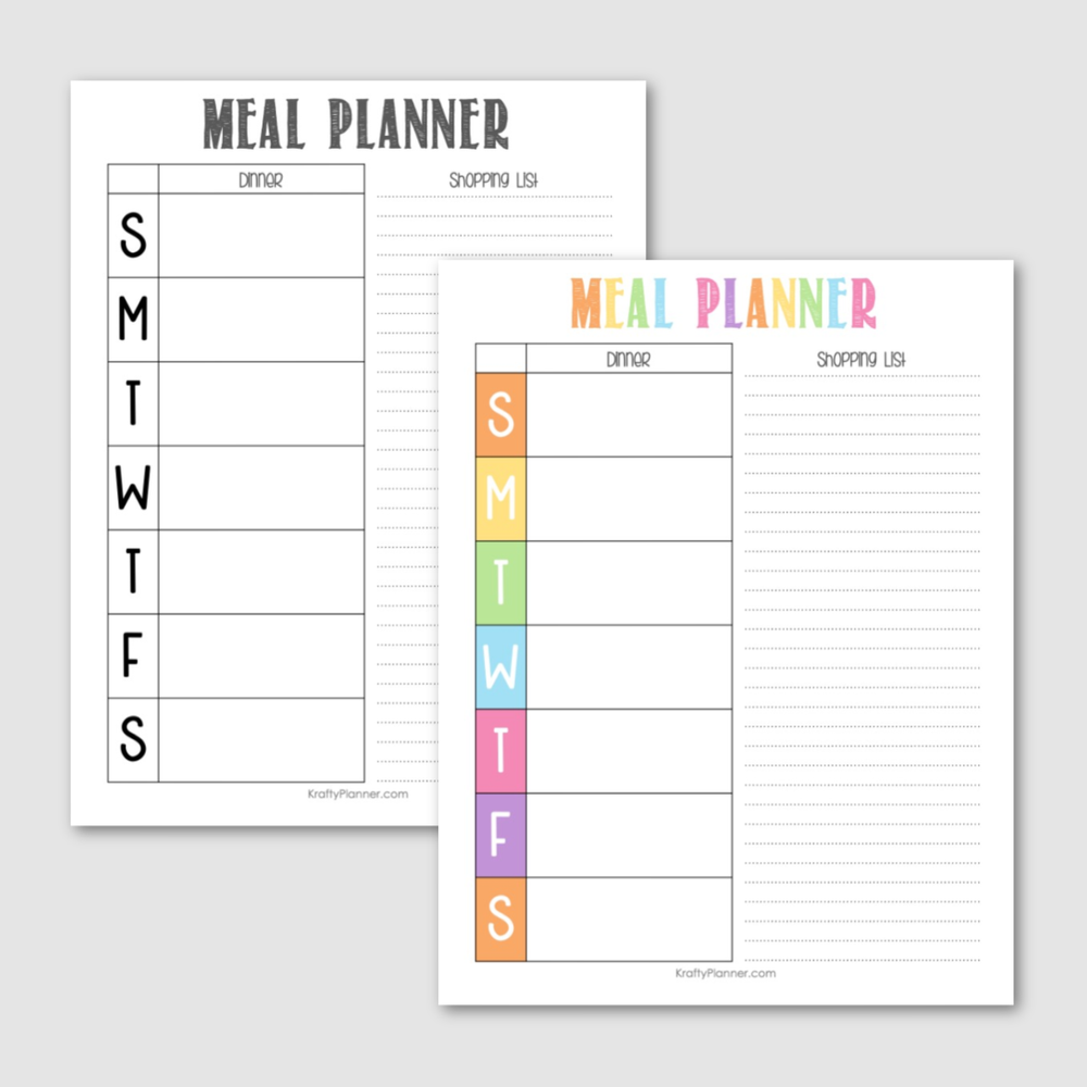 free printable meal planner krafty planner
