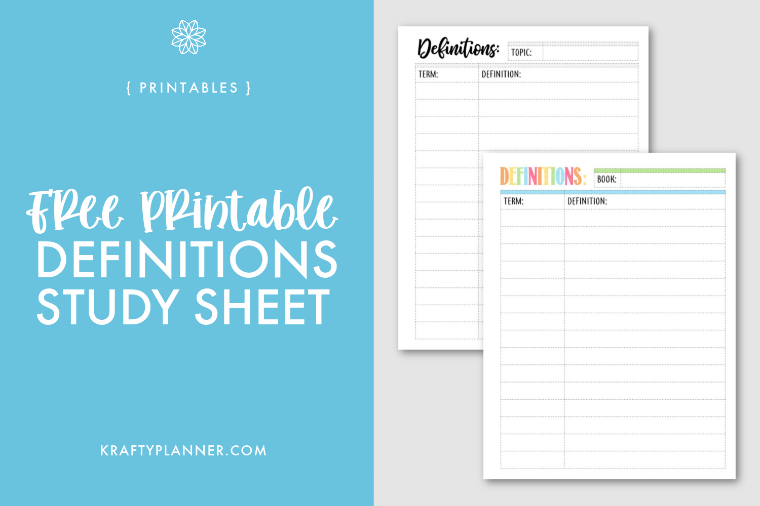Free Printable Definitions Study Sheet Krafty Planner