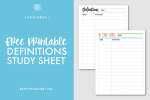 Free Printable Definitions Study Sheet — Krafty Planner