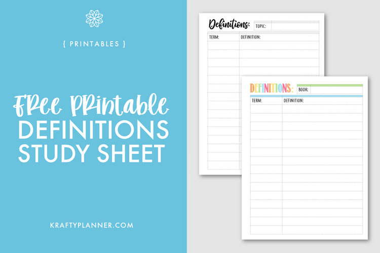 Free Printable Definitions Study Sheet — Krafty Planner