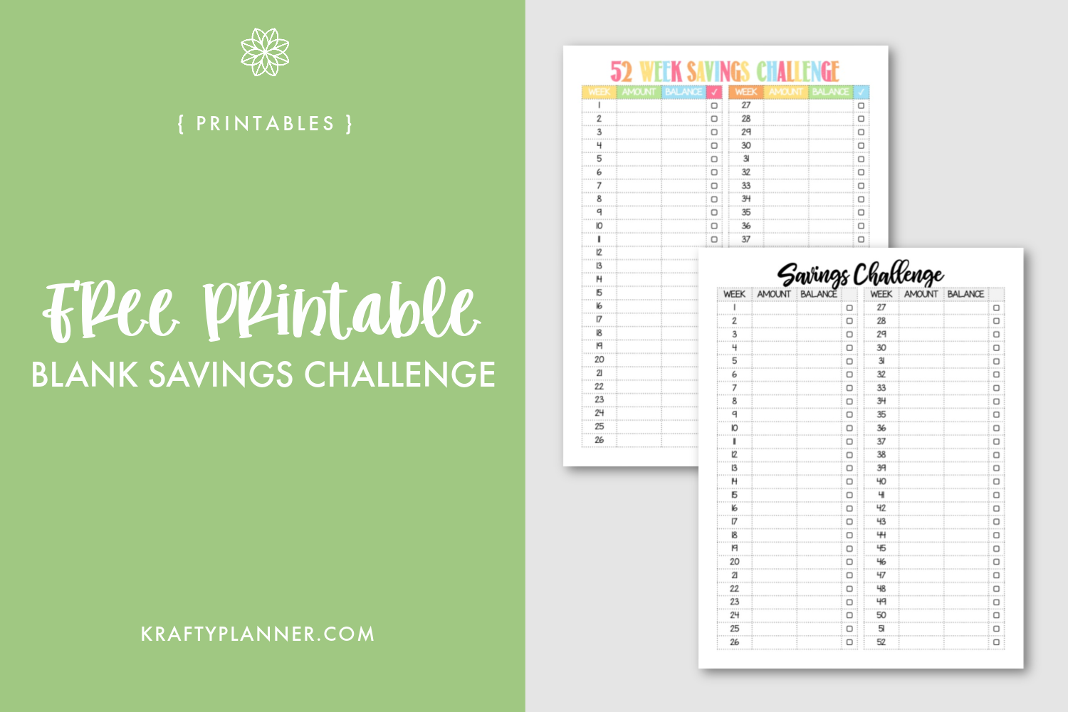 Free Printable Blank 52 Week Savings Challenge — Krafty Planner